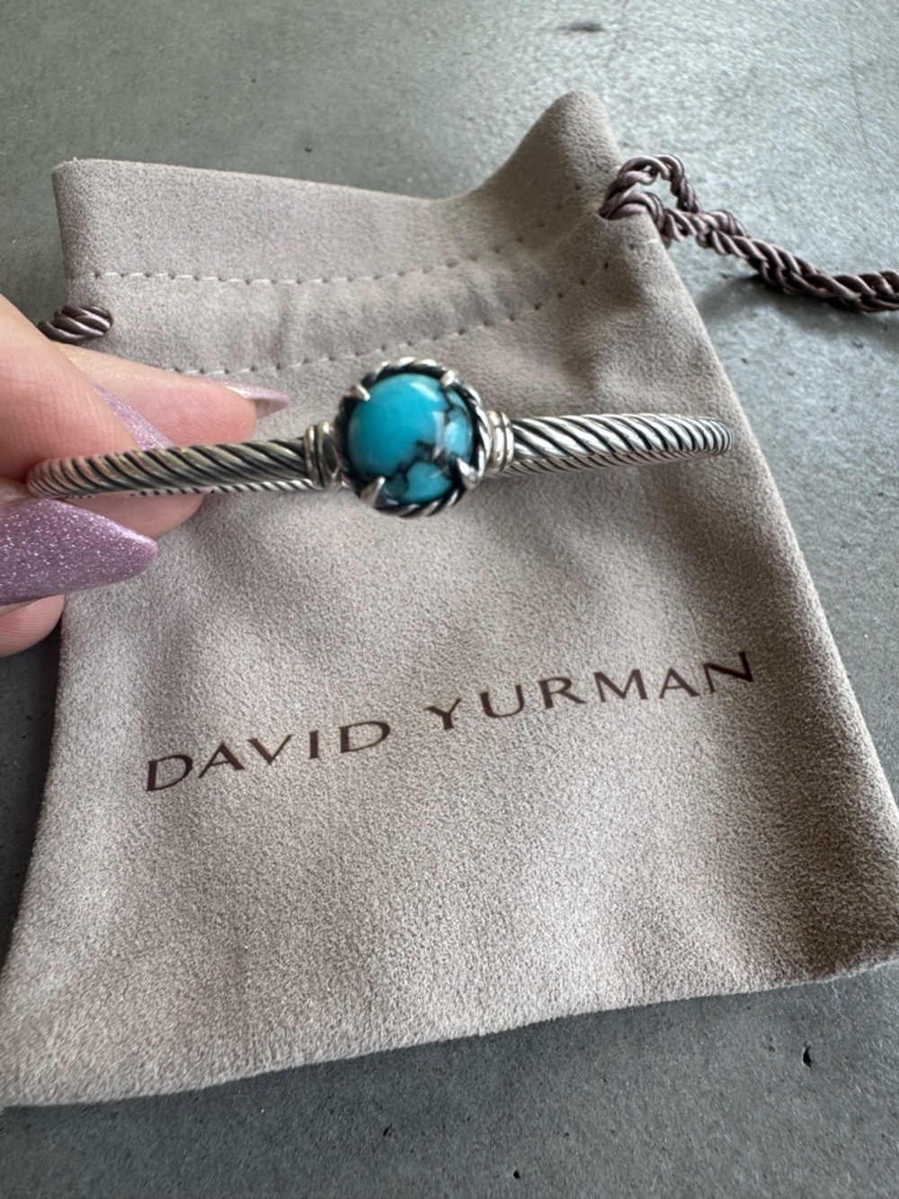 Authentic David Yurman Petite Chatelaine Cable Bracelet with Turquoise